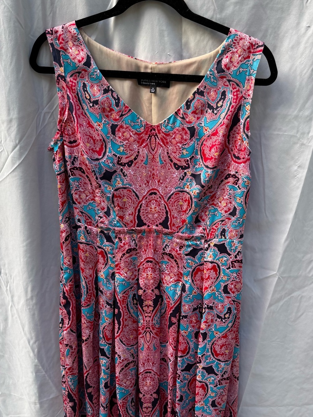 Jones New York Pink & Teal Paisley Sleeveless Fit-and-Flare Dress
